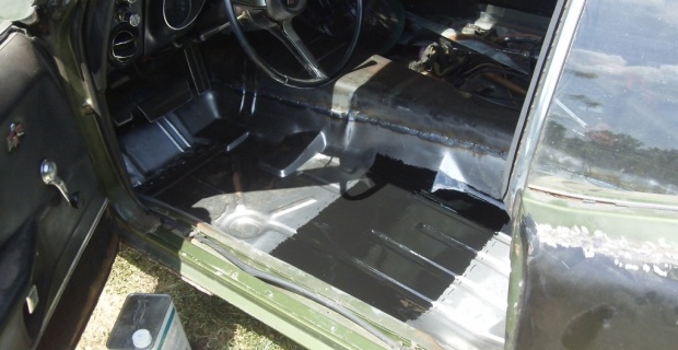 Newly welded 68 Pontiac Firebird floorboards sheetmetal.